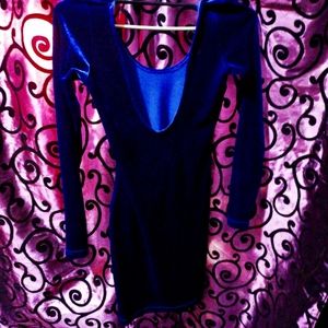 Blue Velvet Bodycon Long-Sleeve Dress